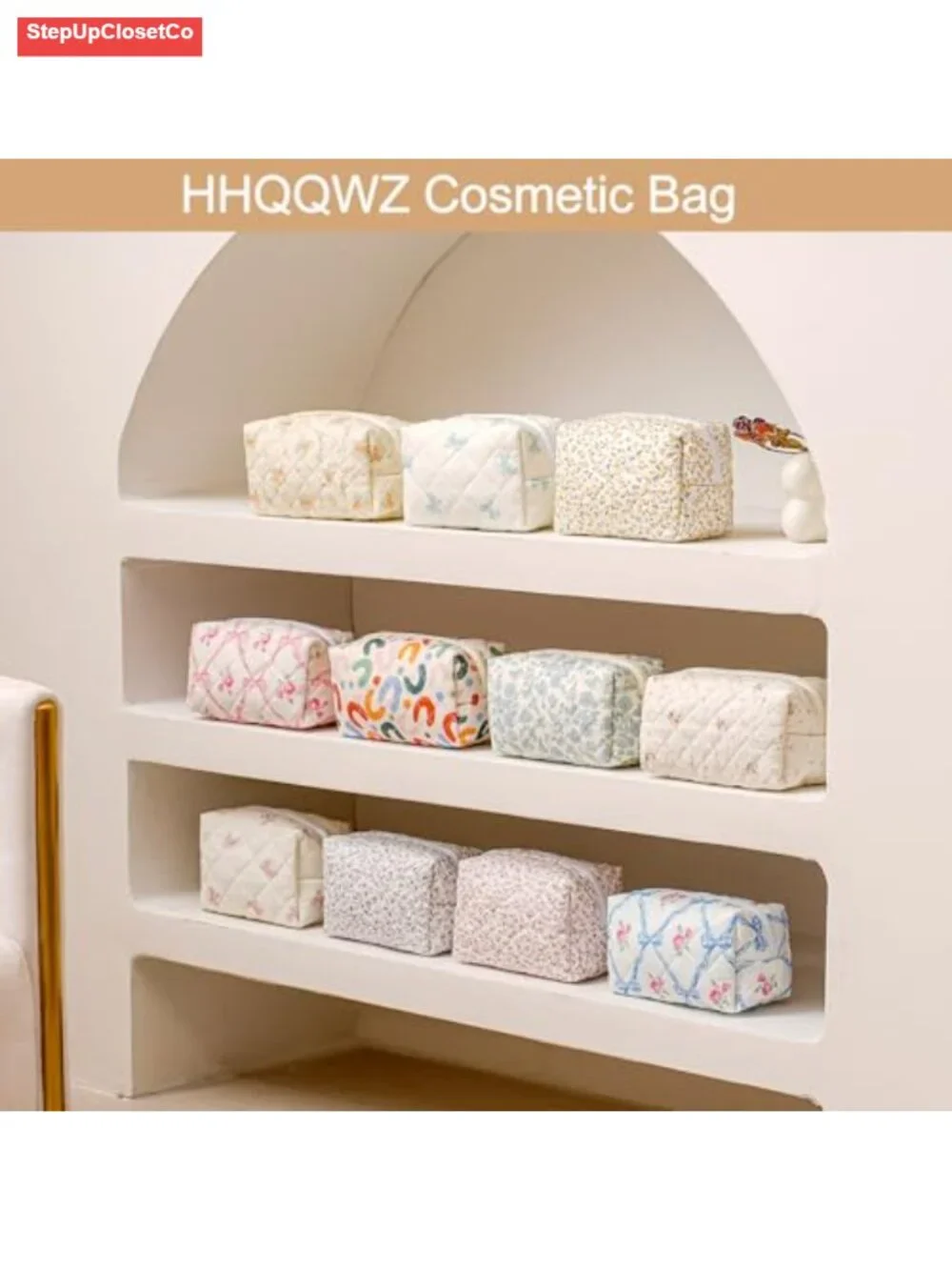 Cosmetic Bag Travel Makeup Pouch with Metal Zipper Polyester Floral Design